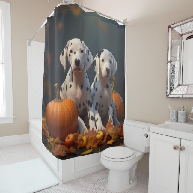 Rideaux De Douche Dalmatian chiot Automne Délice Citrouille  (En situation)