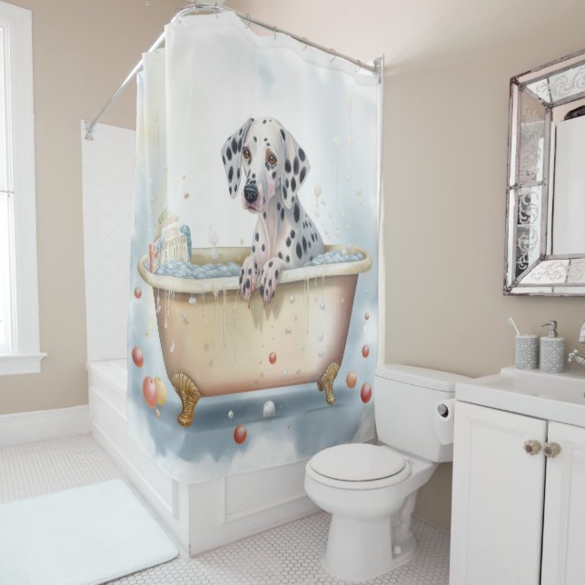Rideaux De Douche Dalmatie Dans La Baignoire Aquarelle Chien Art (En situation)