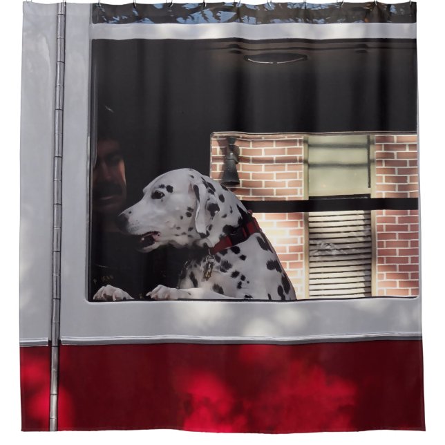 Rideaux De Douche Dalmatien dans un camion de pompiers (Devant)