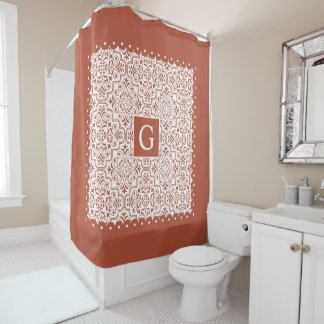 Rideaux De Douche Damas en terre cuite, bordures de pétoncles avec m