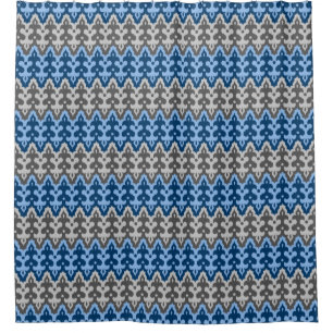 Rideaux De Douche Damas Ikat marocain, bleu et gris / gris