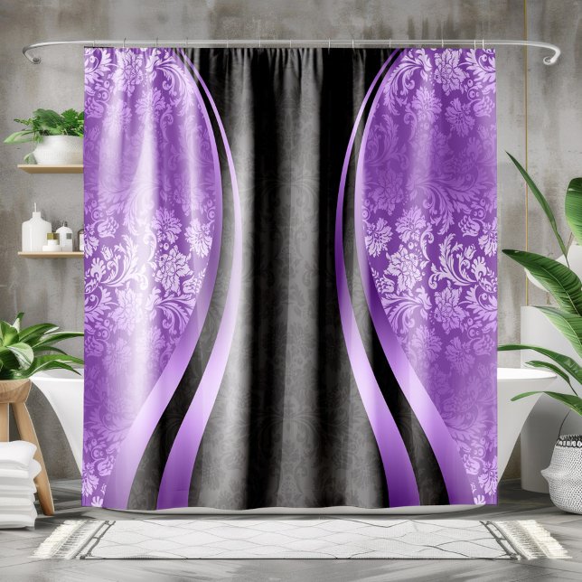 Rideaux De Douche Damas violet et noir Conception géométrique modern (Créateur téléchargé)