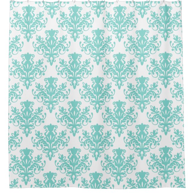 Rideaux De Douche Damask 02 Motif - Aqua Blue sur blanc (Devant)