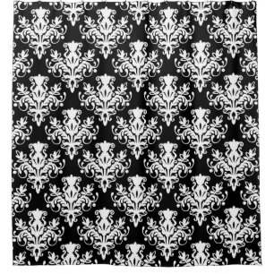 Rideaux De Douche Damask 02 Motif - Blanc sur noir