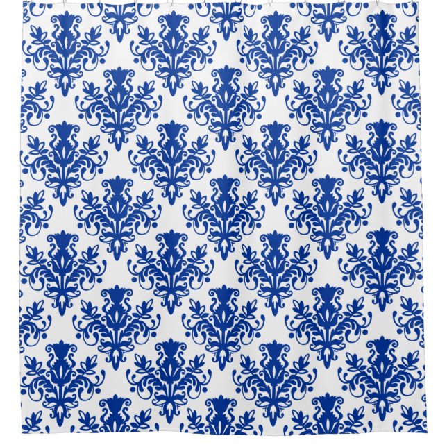 Rideaux De Douche Damask 02 Motif - bleu marine sur blanc (Devant)