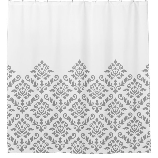 Rideaux De Douche Damask Baroque Part Motif Gris sur blanc (Devant)