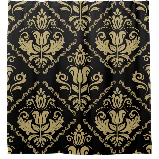 Rideaux De Douche Damask Black Gold : Classic Ornament. (Devant)