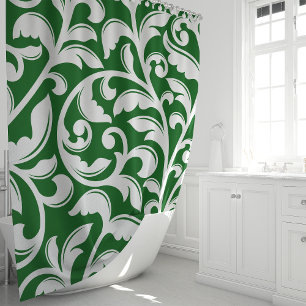 Rideaux De Douche Damassé floral à motif de vigne vert forêt