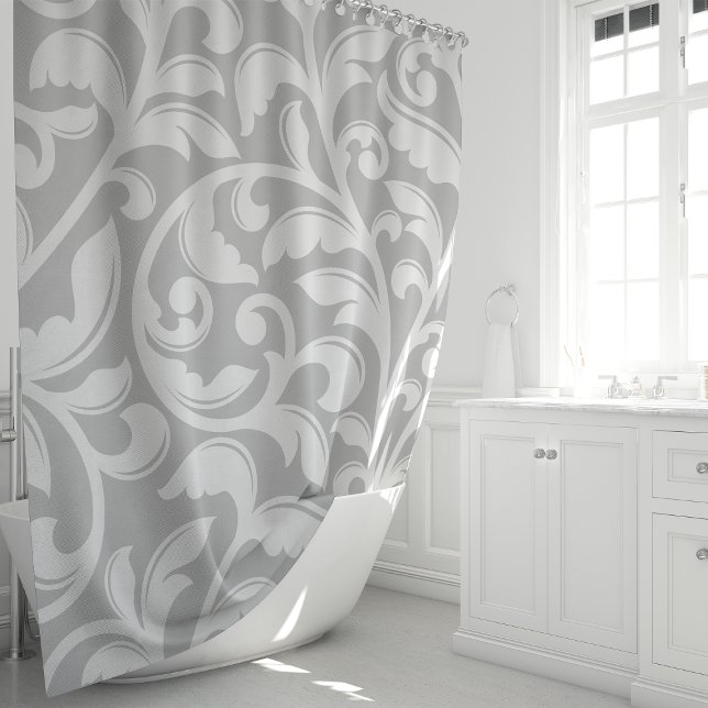 Rideaux De Douche Damassé floral gris à vrilles (Créateur téléchargé)