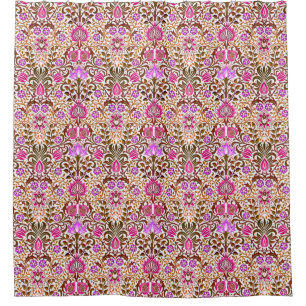 Rideaux De Douche Damassé floral jacobéen, rose, violet et marron