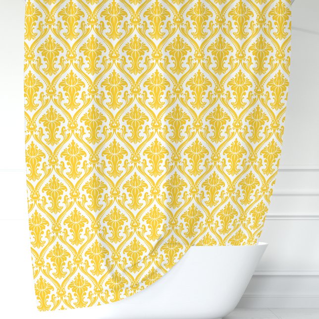Rideaux De Douche Damassé jaune et blanc (Créateur téléchargé)