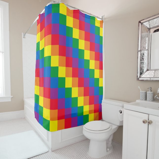 Rideaux De Douche Damier Arc-en-ciel (En situation)