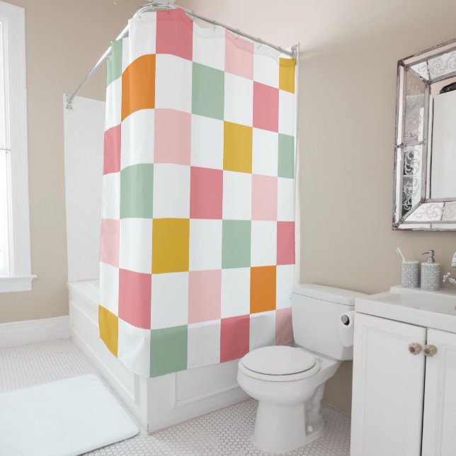 Rideaux De Douche Damier Coloré (En situation)