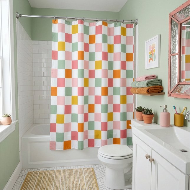 Rideaux De Douche Damier multicolore boho (Créateur téléchargé)