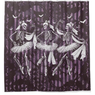 Rideaux De Douche Dancing Skeleton Ballerina Halloween violet noir