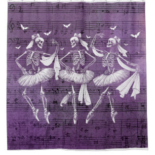 Rideaux De Douche Dancing Skeletons Notes musicales Purple Halloween