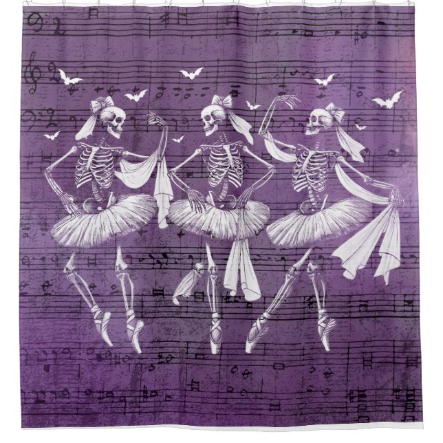 Rideaux De Douche Dancing Skeletons Notes musicales Purple Halloween (Devant)