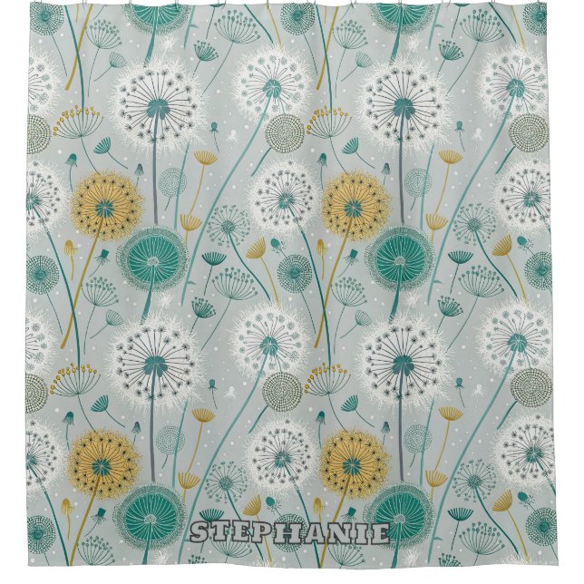 Rideaux De Douche Dandelion Whimsical - Jaune, Blanc & Turquoise (Devant)