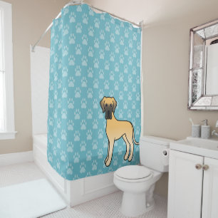 Rideaux De Douche Danois Fauve Dessin Animé Sur Fond Bleu