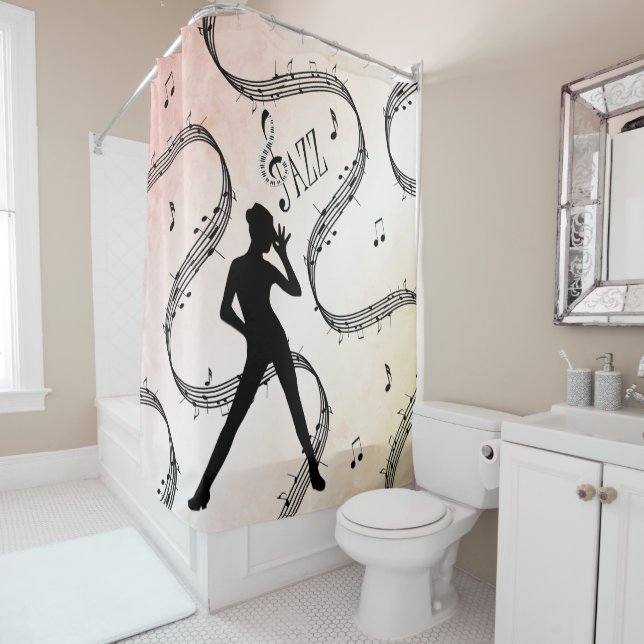 Rideaux De Douche Danse Jazz Musique Pêche  (En situation)