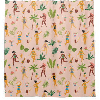 Rideaux De Douche Danseuses, motif feuille de palmier.