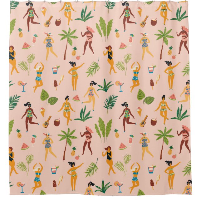 Rideaux De Douche Danseuses, motif feuille de palmier. (Devant)