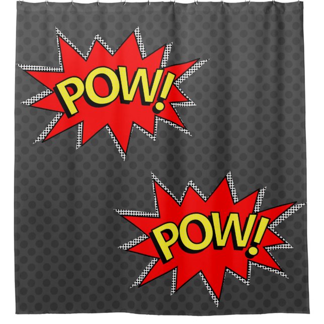 Rideaux De Douche Dark Grey - "POW !" "POW !" "Superhero de bande de (Devant)