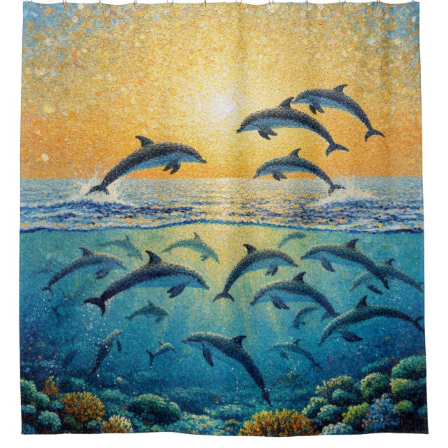 Rideaux de douche Dauphins au coucher du soleil (Devant)
