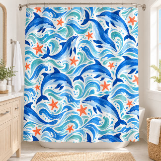 Rideaux De Douche Dauphins et vagues côtiers