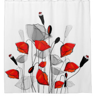 Rideaux De Douche De Belles Poppies rouges Whimsical