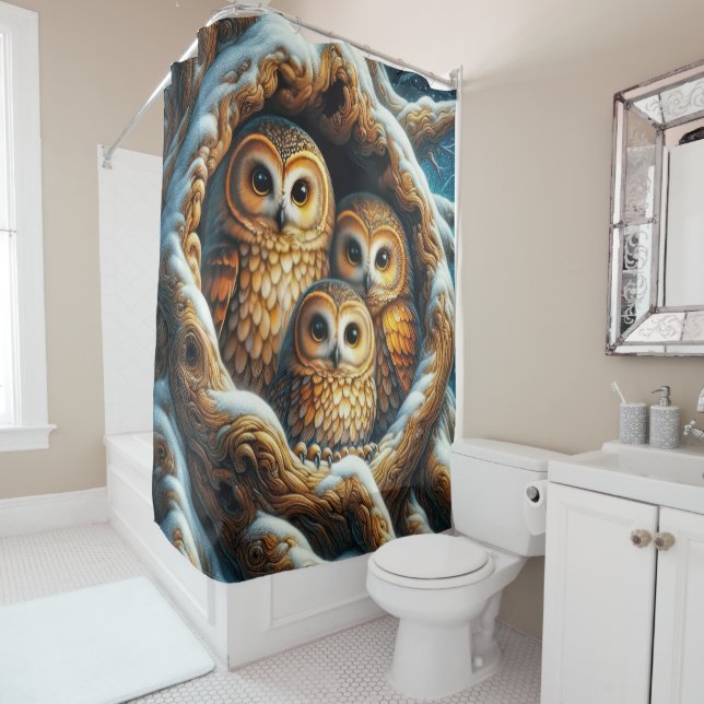 Rideaux de douche de hiboux des neiges (En situation)