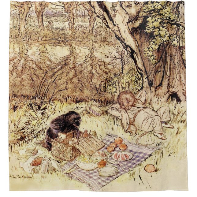 Rideaux De Douche Déballage du panier de pique-nique par Arthur Rack (Devant)