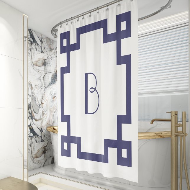 Rideaux De Douche Début de monogramme Deco bleu marine bordure grecq (Créateur téléchargé)