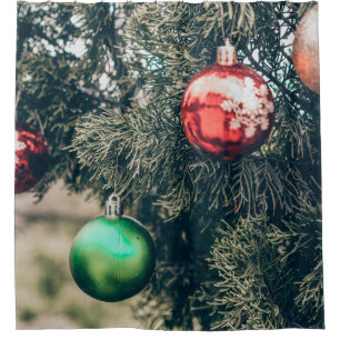 Rideaux De Douche Décor coloré de marbre de Noël sur un arbre. Vi