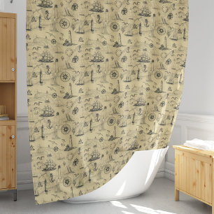 Rideaux De Douche Décor côtier du phare d'Ancre nautique vintage
