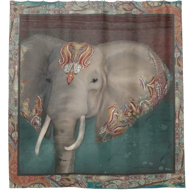 Rideaux De Douche Décor de bain tribal Elephant Kashmir Kani Paisley (Devant)