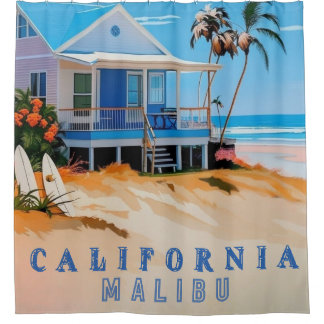 Rideaux De Douche Décor de la plage de Los Angeles Californie