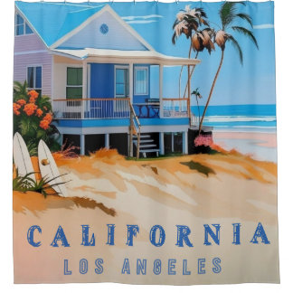 Rideaux De Douche Décor de la plage de Los Angeles Californie