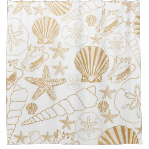 Rideaux De Douche Décor de la salle de bains moderne Gold White Sea