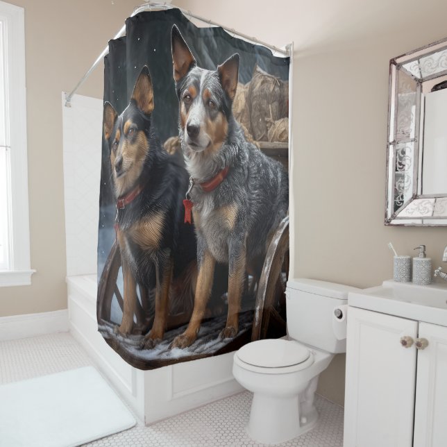 Rideaux De Douche Décor de Noël australien pour bovins enneigé (En situation)