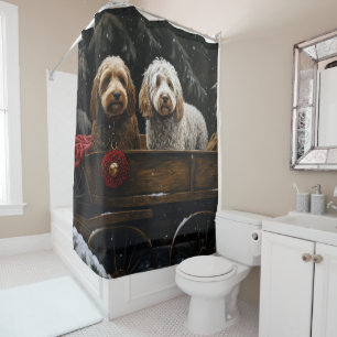 Rideaux De Douche Décor de Noël Cockapoo Snowy Sleigh