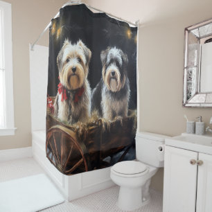 Rideaux De Douche Décor de Noël du Biewer Terrier Snowy Sleigh