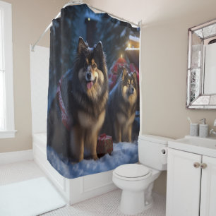 Rideaux De Douche Décor de Noël Lapphund Snowy Sleigh