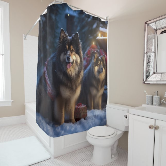 Rideaux De Douche Décor de Noël Lapphund Snowy Sleigh (En situation)