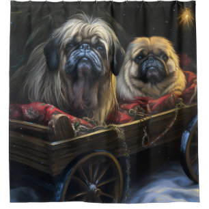 Rideaux De Douche Décor de Noël Pekingese Snowy Sleigh
