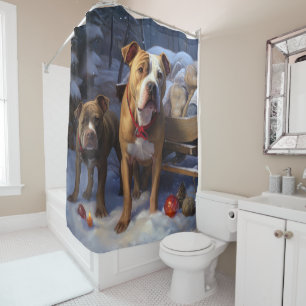 Rideaux De Douche Décor de Noël Pitbull Snowy Sleigh
