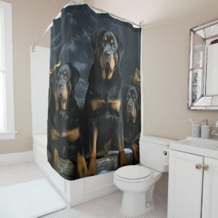 Rideaux De Douche Décor de Noël Rottweiler Snowy Sleigh