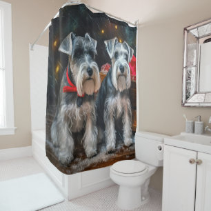 Rideaux De Douche Décor de Noël Schnauzer Snowy Sleigh