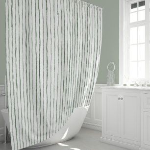 Rideaux De Douche Décor de plage rayé peint à l'aquarelle blanc sage