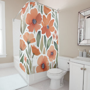Rideaux De Douche Décor de salle de bain rustique bohème en terre cu